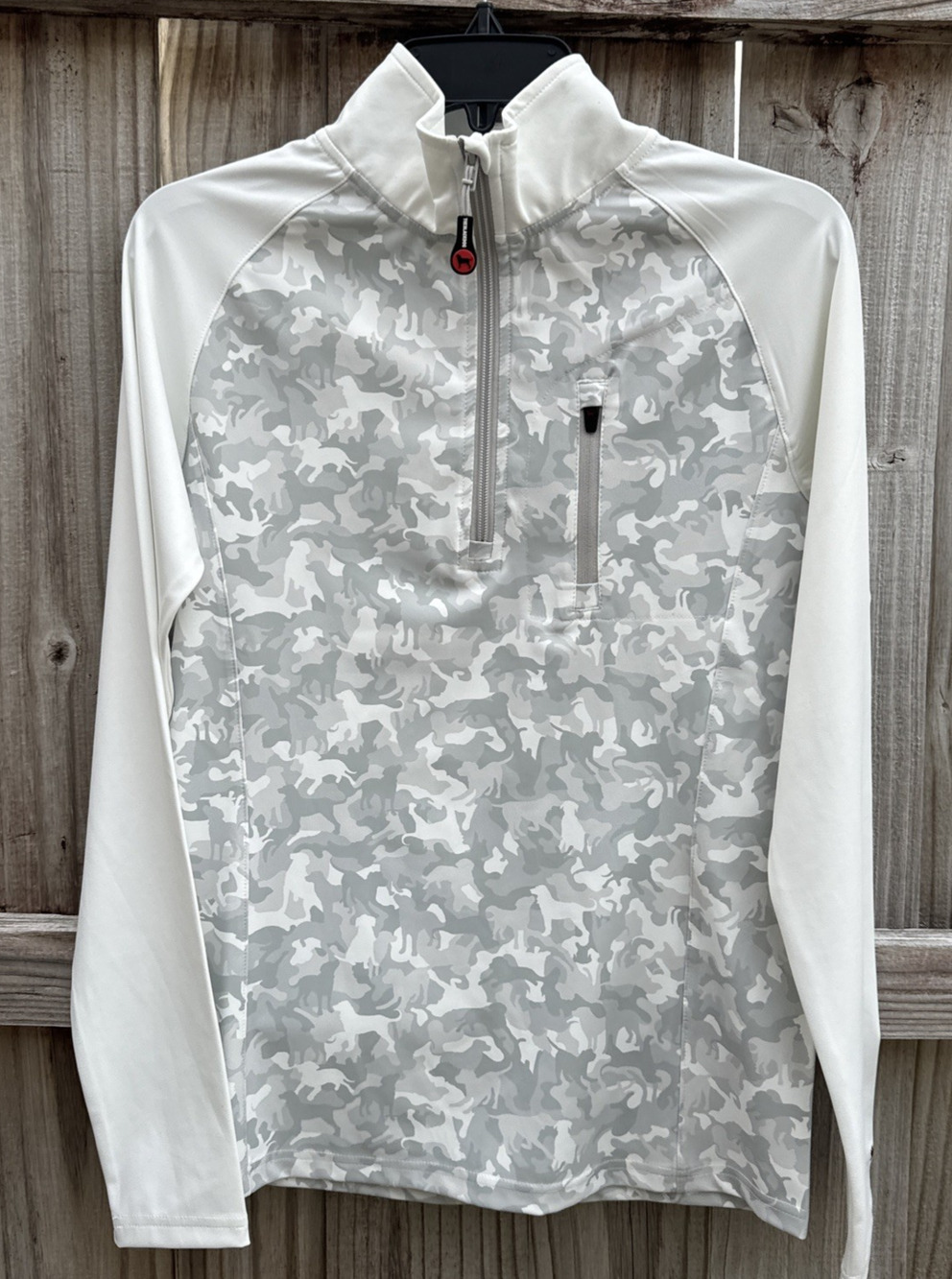 The Black Dog Women's Camo White W Dog Silhouettes 1/4 Zip Pullover Athleisure S